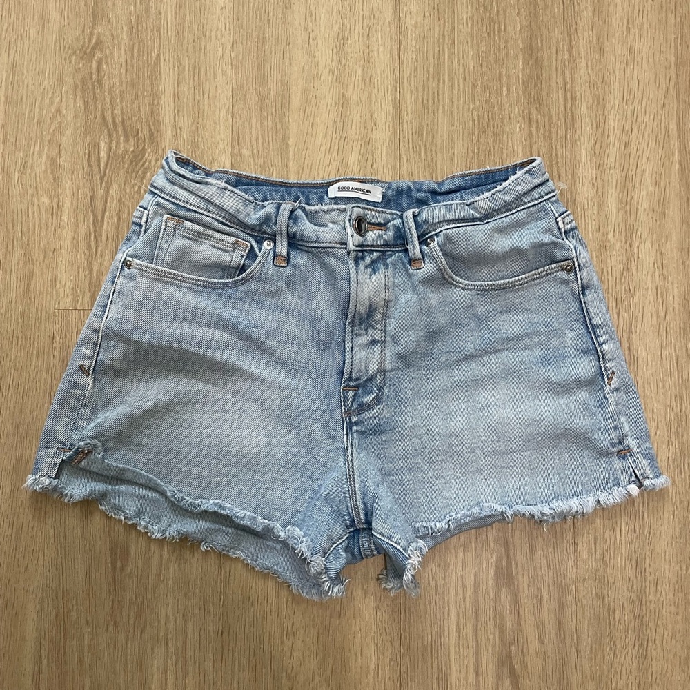 Good American Light Denim shorts